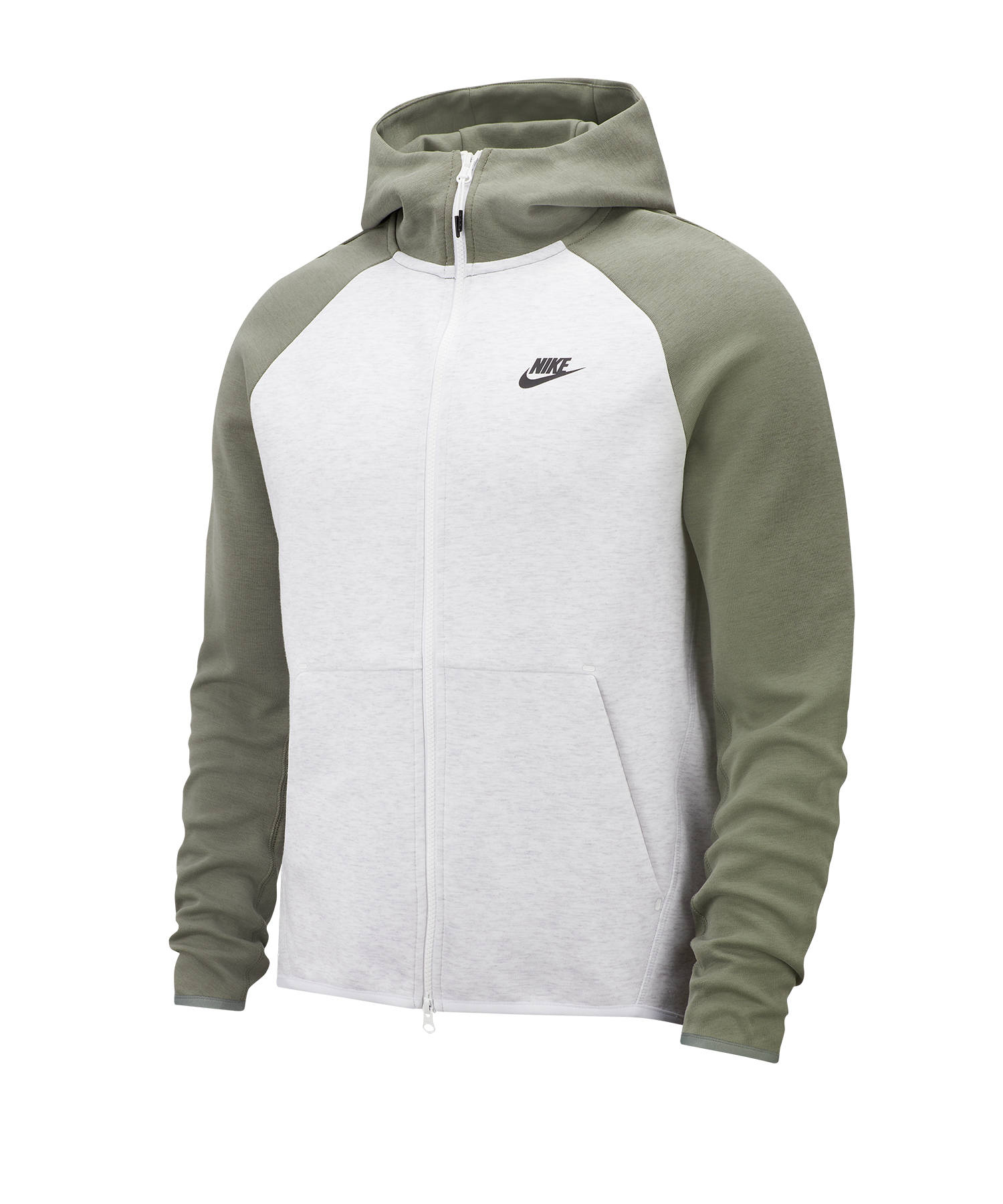 white and grey tech fleece